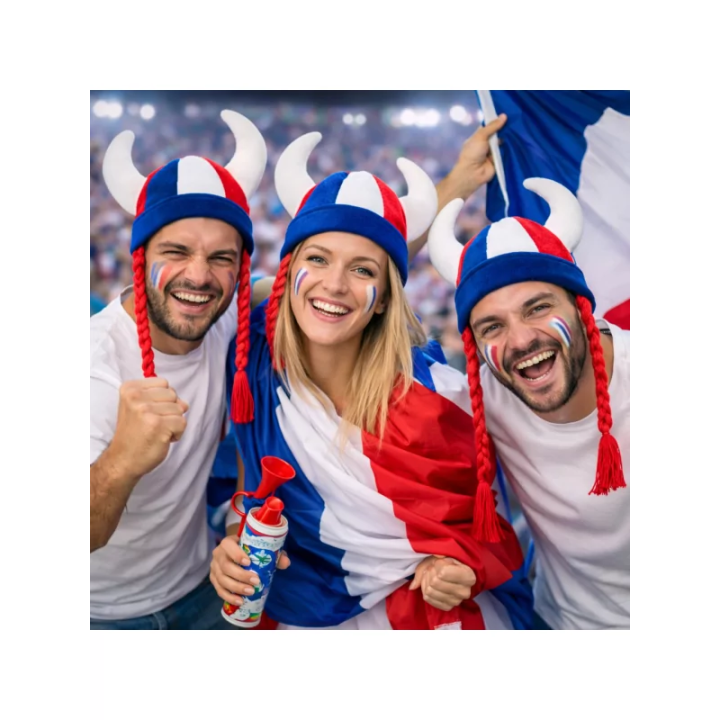 Chapeau viking tricolore supporter avec tresses