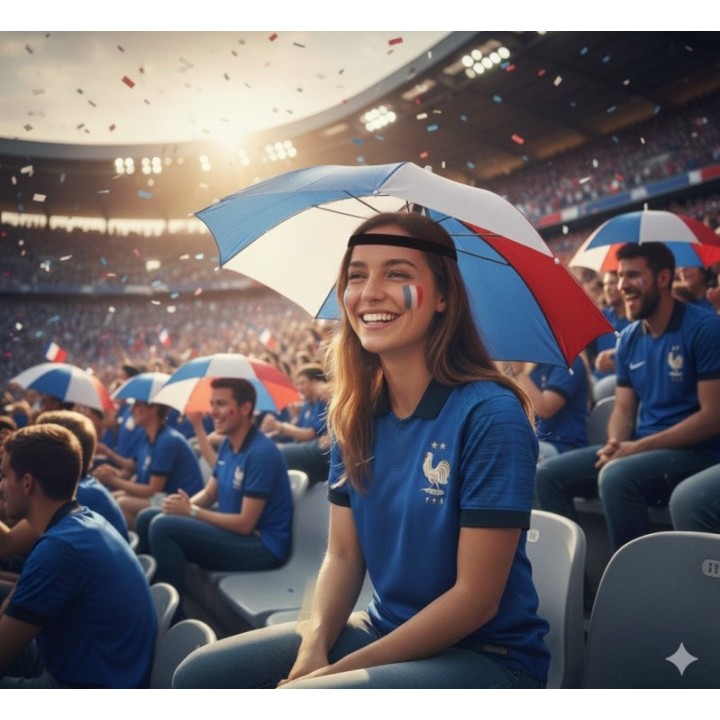 chapeau parapluie tricolore supporter france