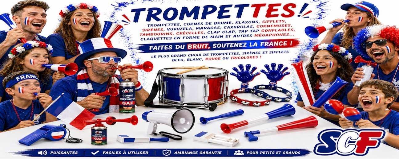 Trompette sirene mégaphone klaxon sifflet corne de brume crécelle