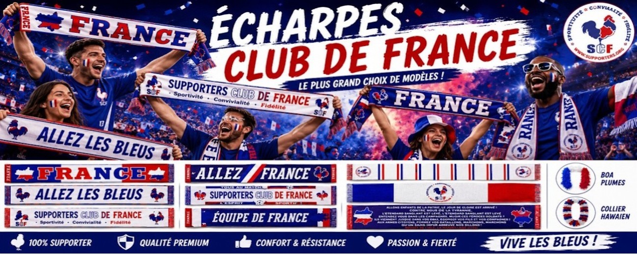 Echarpe supporter France tricolore foot rugby